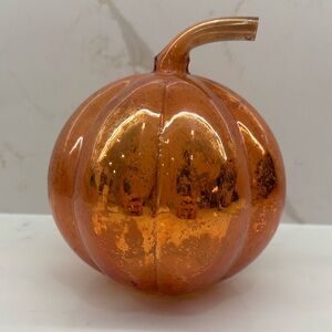 Crackled Orange Mercury Glass Pumpkin with Stem Halloween Thanksgiving Fall